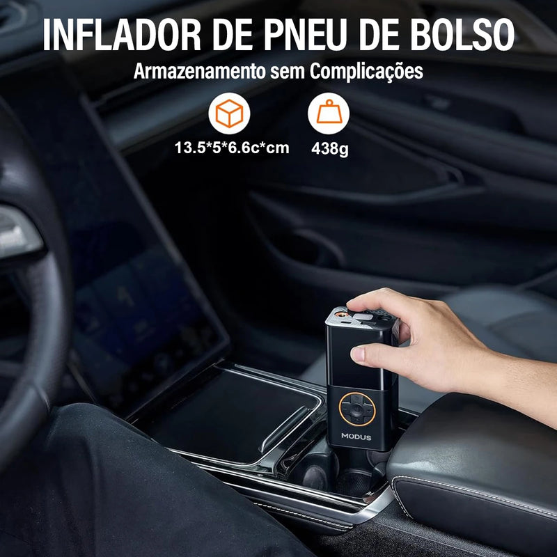 Mini Bomba de Ar Portátil Recarregável, Compressor de Ar Sem Fio, Enche Pneus com Calibrador Integrado e Luz de Emergência LED